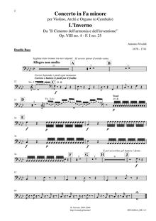 Partition Basses, violon Concerto en F minor, L inverno (Winter) from Le quattro stagioni (The Four Seasons)