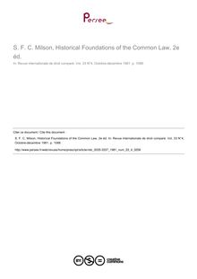 S. F. C. Milson, Historical Foundations of the Common Law, 2e éd. - note biblio ; n°4 ; vol.33, pg 1088-1088