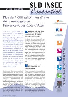Plus de 7 000 saisonniers d hiver de la montagne en Provence-Alpes-Côte d Azur