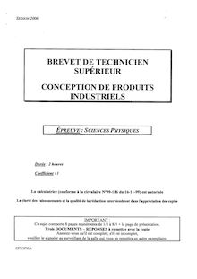 Sciences physiques 2006 BTS Conception de produits industriels