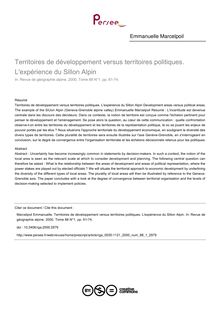 Territoires de développement versus territoires politiques. L expérience du Sillon Alpin - article ; n°1 ; vol.88, pg 61-74