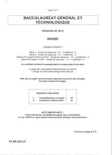 Arabe LV2 2010 S.T.G (Communication et Gestion des Ressources Humaines) Baccalauréat technologique