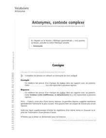 Antonymie, Antonymes, contexte complexe
