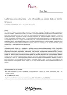 La foresterie au Canada : une efficacité qui passe d abord par le langage  - article ; n°598 ; vol.106, pg 612-630