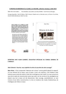A propos de MEMOIRE DE LA CLASSE,ed EDILIVRE, collection classique, Juillet 2013