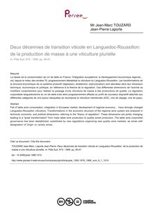 Deux décennies de transition viticole en Languedoc-Roussillon: de la production de masse à une viticulture plurielle - article ; n°1 ; vol.9, pg 26-47