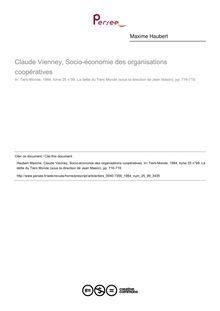 Claude Vienney, Socio-économie des organisations coopératives  ; n°99 ; vol.25, pg 716-719