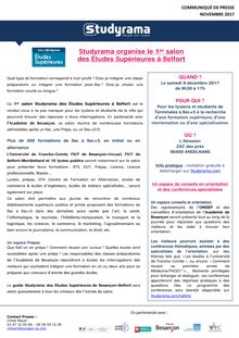 Studyrama organise le 1er salon des Études Supérieures à Belfort le 9 décembre 2017