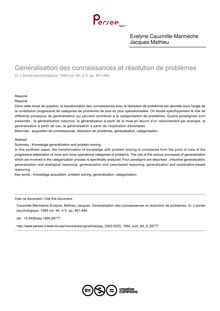 Généralisation des connaissances et résolution de problèmes - article ; n°3 ; vol.94, pg 461-484