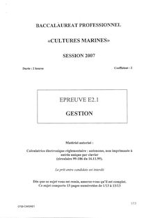 Gestion 2007 Bac Pro - Cultures marines