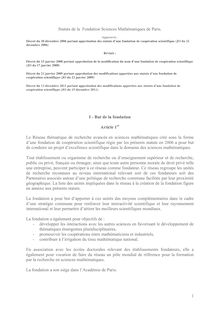 Statuts de la Fondation Sciences Mathématiques de Paris Approuvés Décret du décembre portant approbation des statuts d une fondation de coopération scientifique JO du décembre Révisés