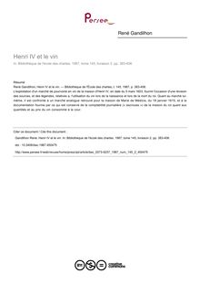 Henri IV et le vin - article ; n°2 ; vol.145, pg 383-406