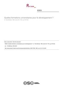 Quelles formations universitaires pour le développement ? - article ; n°140 ; vol.35, pg 927-933