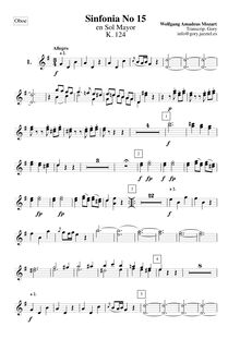 Partition hautbois 1/2, Symphony No.15, G major, Mozart, Wolfgang Amadeus