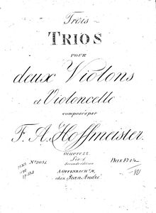 Partition violon 1, trios pour deux violons et violoncelle, Hoffmeister, Franz Anton