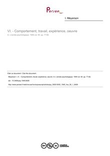 - Comportement, travail, expérience, oeuvre - article ; n°1 ; vol.50, pg 77-82