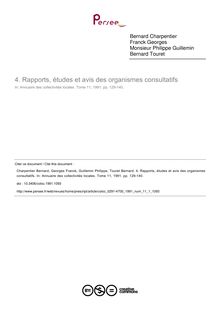 Rapports, études et avis des organismes consultatifs - article ; n°1 ; vol.11, pg 129-140