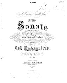 Partition de piano, violon Sonata No.3, Rubinstein, Anton