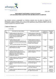 Médicaments traditionnels a base de plantes : liste des indications acceptées pour une mise devant le comptoir 01/07/2008