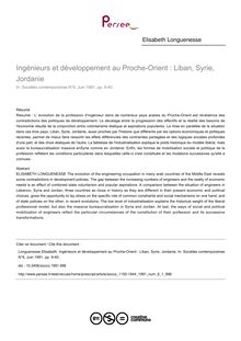 Ingénieurs et développement au Proche-Orient : Liban, Syrie, Jordanie - article ; n°1 ; vol.6, pg 9-40