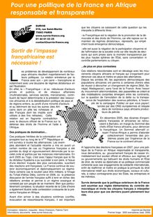 Pour une politique de la France en Afrique responsable et transparente