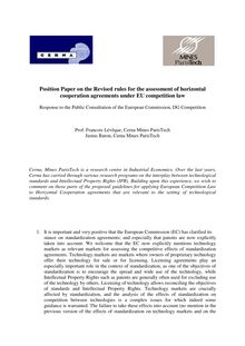 Position Paper on the Revised rules for the assessment of horizontal cooperation agreements under EU competition law