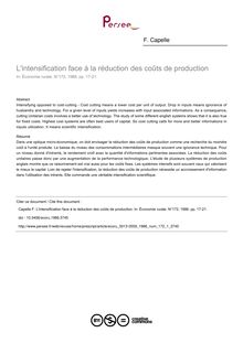 L intensification face à la réduction des coûts de production - article ; n°1 ; vol.172, pg 17-21