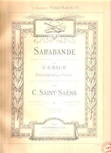 Partition Sarabande — partition de piano, 6 anglais , Bach, Johann Sebastian