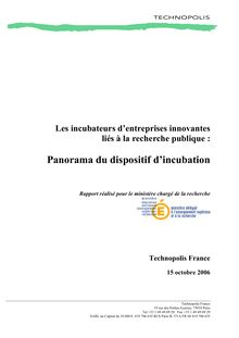 Les incubateurs d entreprises innovantes liés à la recherche publique : panorama du dispositif d incubation