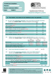 Questionnaire 18-24 ans Étudiants Collégiens Lycéens