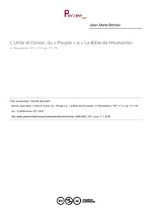 L Unité et l Union, du « Peuple » à « La Bible de l Humanité» - article ; n°1 ; vol.1, pg 111-116
