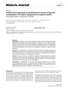 A theoretical approach to predicting the success of genetic manipulation of malaria mosquitoes in malaria control