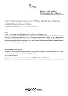 La trypanosomiase humaine en Afrique occidentale. Racines géographiques d une maladie. - article ; n°85 ; vol.22, pg 79-100