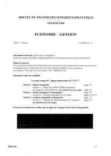 Economie et gestion 2004 BTS Diététique