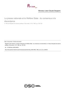 La presse nationale et le Welfare State : du consensus à la discordance - article ; n°4 ; vol.32, pg 720-729