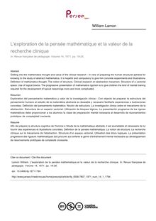 L exploration de la pensée mathématique et la valeur de la recherche clinique - article ; n°1 ; vol.14, pg 19-26