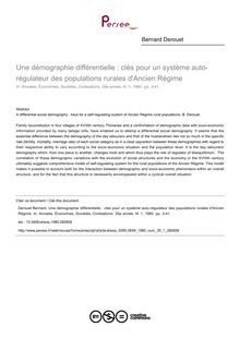 Une démographie différentielle : clés pour un système auto-régulateur des populations rurales d Ancien Régime - article ; n°1 ; vol.35, pg 3-41