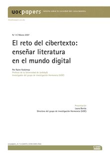 El reto del cibertexto: enseñar literatura en el mundo digital (Cybertext challenge: teaching literature in the digital world)