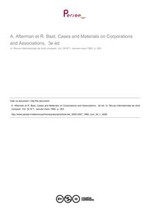A. Afterman et R. Baxt, Cases and Materials on Corporations and Associations,  3e éd - note biblio ; n°1 ; vol.34, pg 263-263