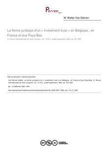 La forme juridique d un « investment trust » en Belgique,, en France et aux Pays-Bas - article ; n°3 ; vol.12, pg 527-558
