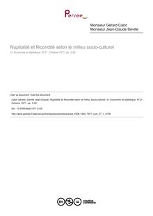 Nuptialité et fécondité selon le milieu socio-culturel - article ; n°1 ; vol.27, pg 3-42