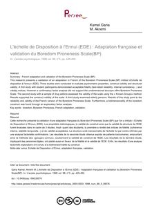 L échelle de Disposition à l Ennui (EDE) : Adaptation française et validation du Boredom Proneness Scale(BP) - article ; n°3 ; vol.98, pg 429-450