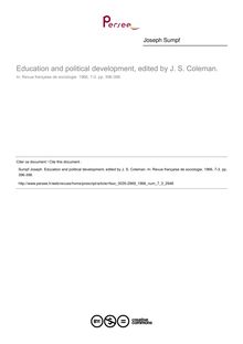 Education and political development, edited by J. S. Coleman.  ; n°3 ; vol.7, pg 396-398