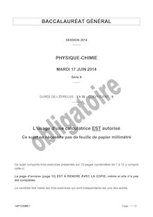 Sujet Physique-Chimie (obligatoire) - Série S - Bac 2014