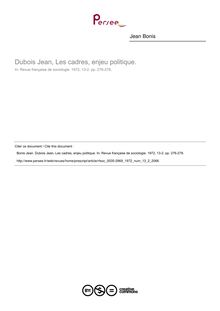 Dubois Jean, Les cadres, enjeu politique.  ; n°2 ; vol.13, pg 276-278