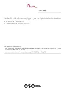 Sollier Modifications au sphygmographe digital de Laulanié et au marteau de d Arsonval - compte-rendu ; n°1 ; vol.9, pg 503-504