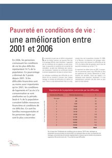 Pauvreté en conditions de vie : une amélioration entre 2001 et 2006