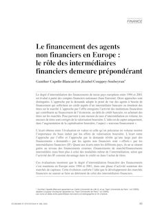 Le financement des agents non financiers en Europe : le rôle des intermédiaires financiers demeure prépondérant - article ; n°1 ; vol.366, pg 63-95