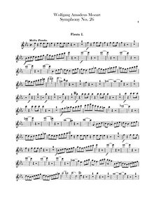 Partition flûte 1, 2, Symphony No.26, Overture, E♭ major, Mozart, Wolfgang Amadeus