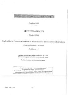 Sujet du bac STG 2008: Mathématiques CGRH